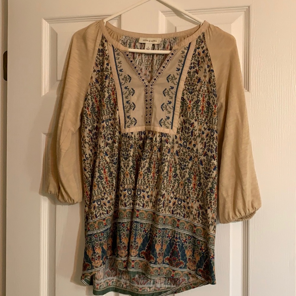 Vintage America top, paisley print, three quarter sleeves, size small
